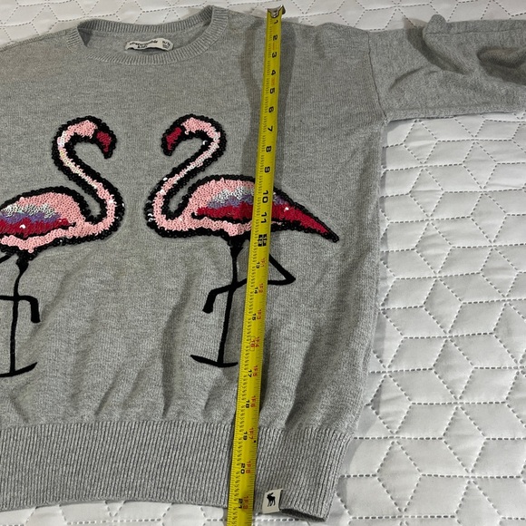 Abercrombie Kids Pink Sequin Flamingos Crewneck Sweater Size 11/12Y - Picture 10 of 11